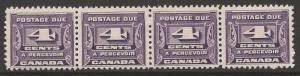 CANADA SGD16 1933 4c VIOLET POSTAGE DUE STRIP OF 4 MNH