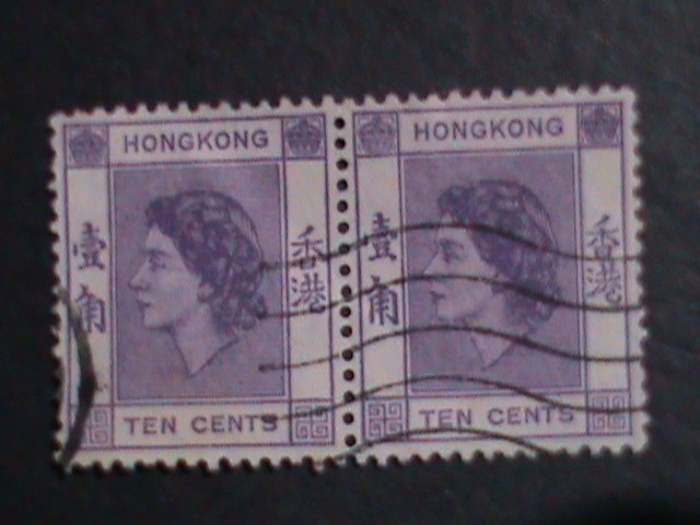 ​HONG KONG-1954 SC#186- 68 YEARS OLD-QUEEN ELIZABETH II USED PAIR-FANCY CANCEL