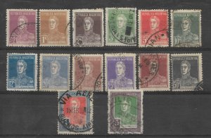 ARGENTINA 1924 Gral San Martín Military History Lot of 14 Stamps Used