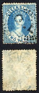 Queensland SG5 1860 2d Blue Wmk Large Star Clean Cut Perf 14-16 Cat 140 Pounds