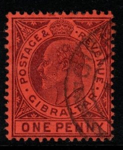 GIBRALTAR SG57 1904 1d DULL PURPLE/RED USED