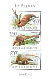 TOGO - 2013 - Pangolins - Perf 3v Sheet - Mint Never Hinged