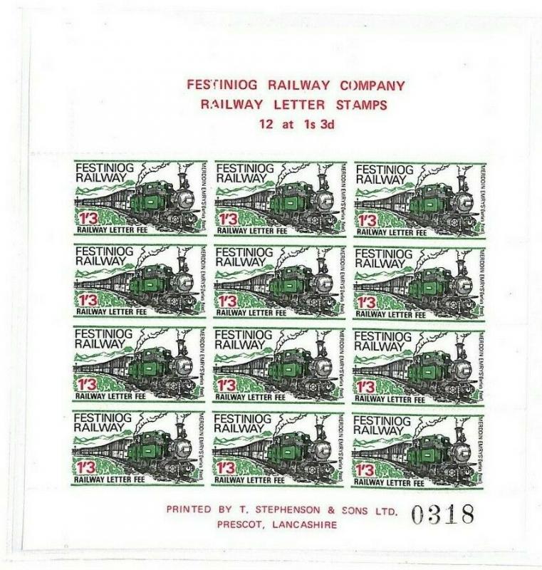 GB WALES Railway Stamps Block of 12 Festiniog Railway{samwells} GG251