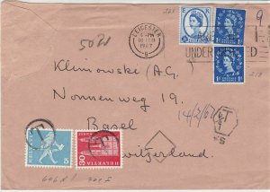 England to Switzerland 1967 Postings to Pay Leicester Cancel Stamps CoverRf25262