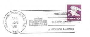 US SPECIAL PICTORIAL POSTMARK COVER WILKINSBURG PENNSYLVANIA RAILROAD LANDMARK B