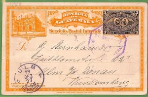 P0946 - GUATEMALA - POSTAL HISTORY -  STATIONERY H & G # 8 to WURTTENBERG 1897