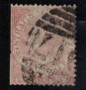 Straits Settlements Scott 11 Used  1867 Queen Victoria CC wmk Faulty Filler