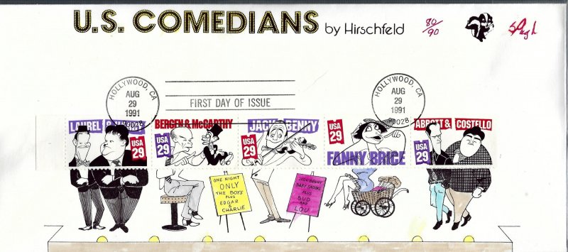 Large Format Pugh Designed/Painted Hirshfeld Comedians FDC.80 of 90 created!