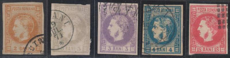 ROMANIA Sc 33-36 & UNLISTED Sc 34 IN GRAY FORGERIES WITH BOGUS CANCELS 