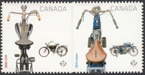 MOTORCYCLES = 1908 CCM & 1914 INDIAN = DIE CUT pair Canada 2013 #2648i MNH