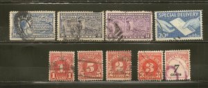 USA Collection of 9 Different Old Back of Book Stamps Used PDx5 SDx4