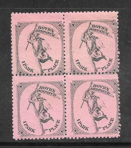 #20L56 MNH Boyd's Local Dispatch Block of 4 (Light Pink)