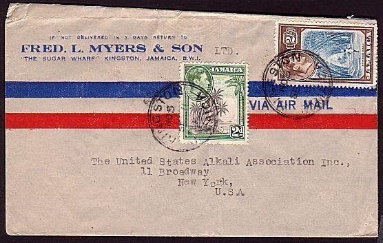 JAMAICA 1942 airmail mail cover to USA ................................34041