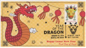 24-021, 2024, Year of the Dragon, First Day Cover, Pictorial  Postmark, Seattle