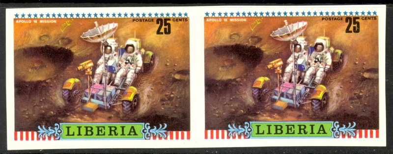 LIBERIA 1972 25c APOLLO 16 Lunar Rover IMPERF PAIR Sc 604var MNH