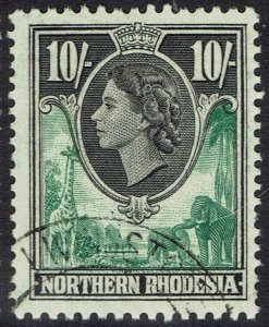 NORTHERN RHODESIA 1953 QEII GIRAFFE AND ELEPHANTS 10/- USED