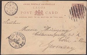 LAGOS NIGERIA 1889 Lagos 1d postcard commercially used to Germany...........1496 