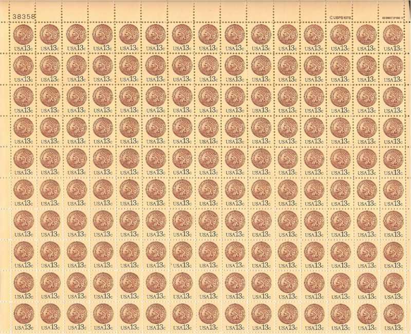 US Stamp 1978 Indian Head Penny 150 Stamp Sheet Scott 1734
