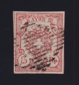 Switzerland Sc #12 (1852) 15r vermilion Rayon III Type I VF Used w/Marchand Cert