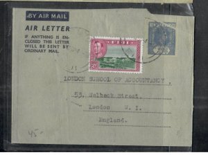 FIJI ISLANDS  COVER (P2408B) KGVI 1952 3D AEROGRAM +2D SENT TO ENGLAND 