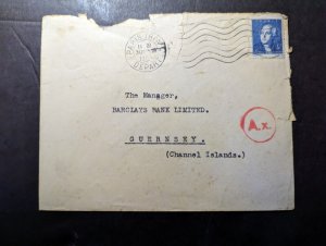 1944 France Cover Paris to Guernsey Channel Islands England Barclays Bank LTD