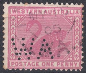 Western Australia 1905 Sg139 1d Rose Pink Used Perfin WA