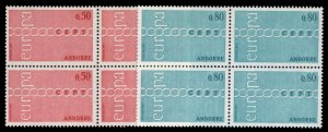 Andorra (French) #205-206 Cat$80+, 1971 Europa, set of two in blocks of four,...