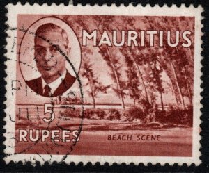 MAURITIUS SG289 1950 5r RED-BROWN FINE USED