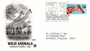 USA 1992 Sc 2705 Typed PCS Cachet FDC Wild Animals Booklet Giraffe