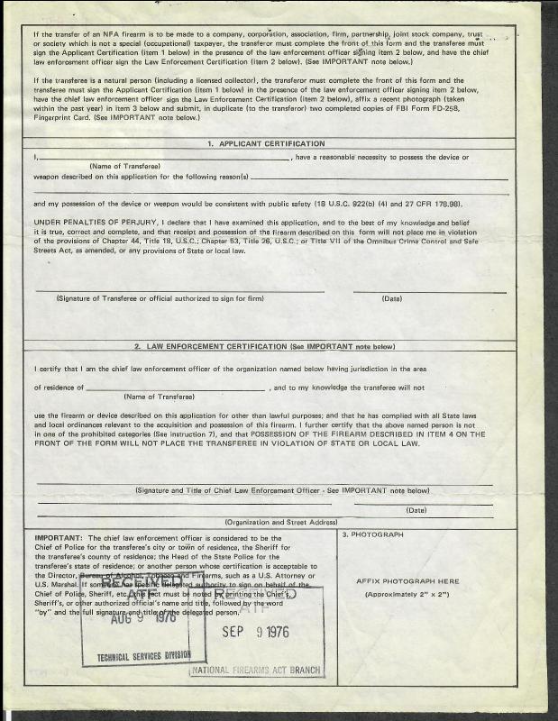 US Sc#RY6 Firearms Transfer Tax Stamp On License, Georgia, Machine Gun, Cv. $125