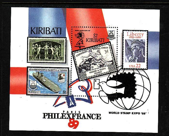 Kiribati-Sc#526-Unused NH sheet-PhilexFrance-Stamp on Stamp-1989-