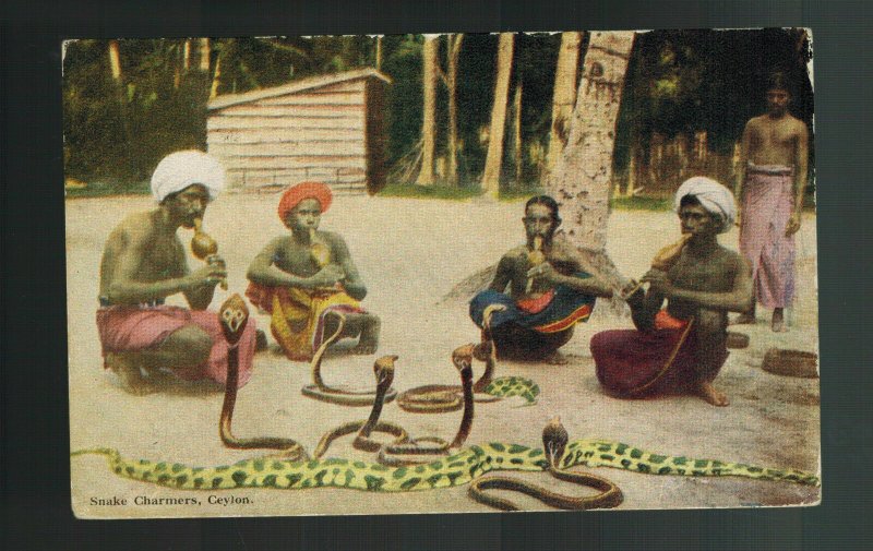 1932 Ceylon Picture postcard Cover to England Snake Charmers Cobras