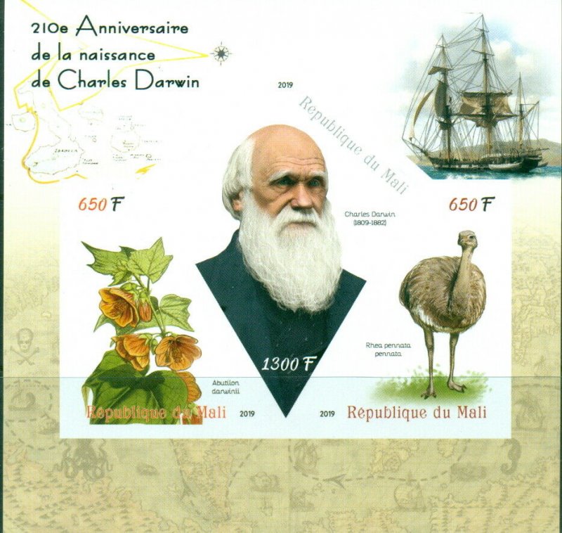 Charles Darwin 210 Anniversary Birds Ships Science Fauna IMPERF MNH stamps set