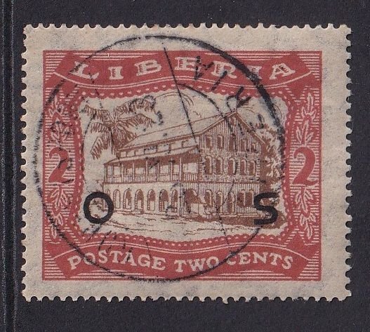 Liberia  #O142  used  1923 overprint Monrovia hall 2c