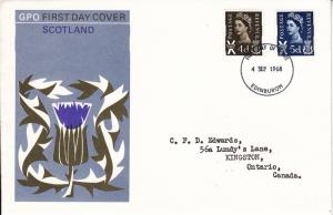 Great Britain FDC 1968 Scotland Scott #9, #11 Definitives Posted to Canada