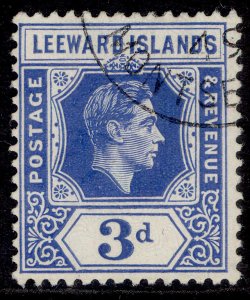 LEEWARD ISLANDS GVI SG108, 3d bright blue, FINE USED.