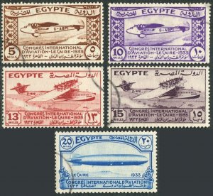 Egypt 172-176, used. Mi 186-190. Aviation Congress, Cairo,1933. Planes, Zeppelin