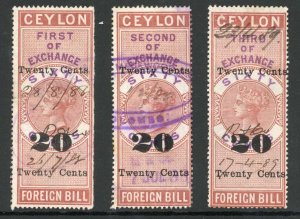 Ceylon Foreign Bill BF57 20c on 60c Brown and Violet 1st 2nd and 3rd Exchange