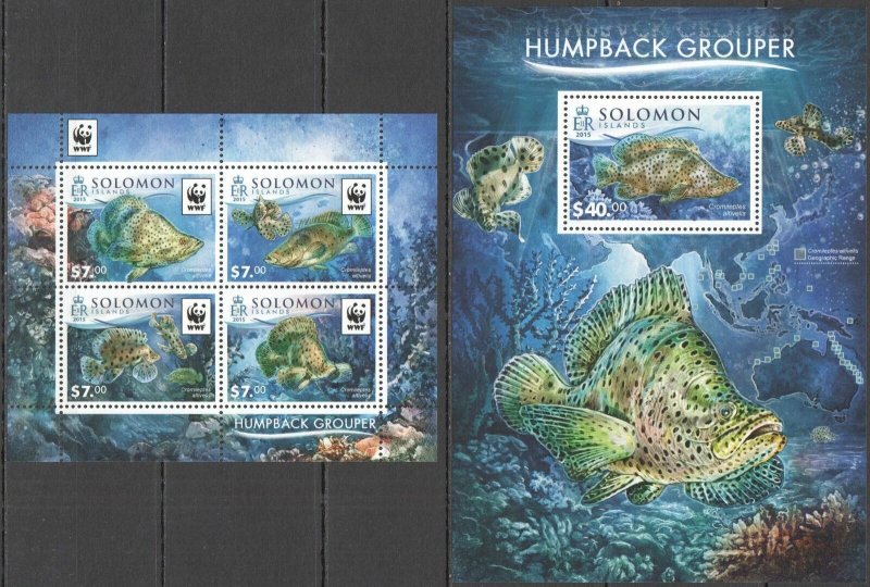 2015 Solomon Islands Fishes Wwf Humpback Grouper #3416-3419 1+1464 ** Ls836