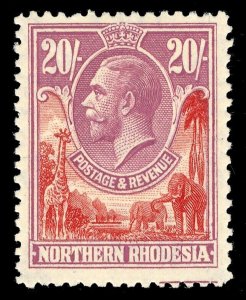 Northern Rhodesia 1925 KGV 20s carmine-red & rose-purple MLH. SG 17. Sc 17.