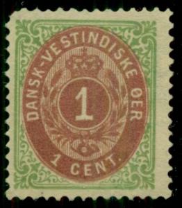 DANISH WEST INDIES #5 (5i) 1¢ bicolor, pr. IX, NORMAL FRAME, LH, Facit $420.00