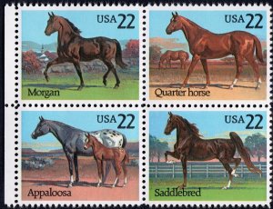 Scott #2158a (2155-58) Horses Block of 4 Stamps - MNH