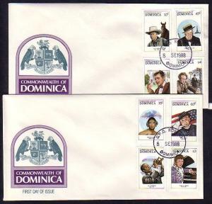 Dominica, Scott cat. 1091-1098. Entertainers on 2 First Day Covers.