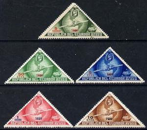 Ecuador 1939 the unissued triangular Columbus set of 5 va...