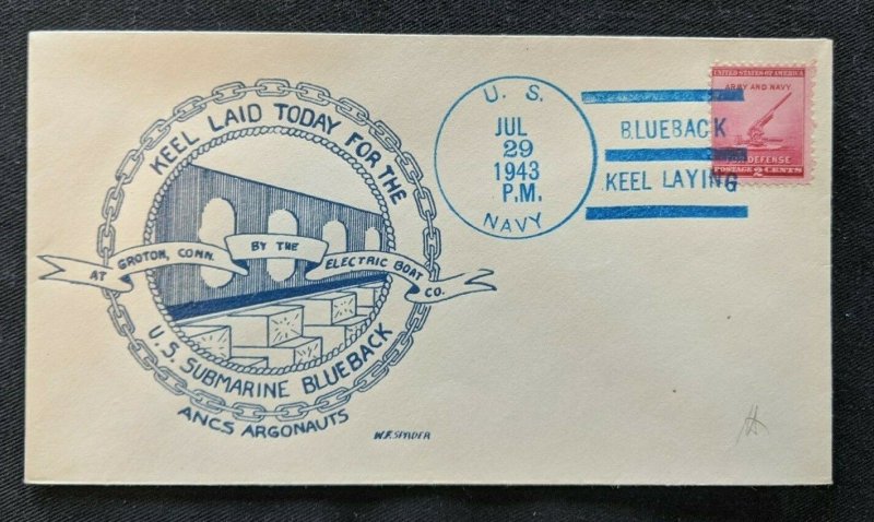 1943 USS Blueback Keel Laying US Navy Submarine Naval Cover