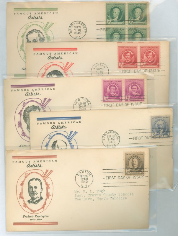 US 884-88 artists(famous american series) set of 5 on five addressed FDCs with matching Linprint cachets