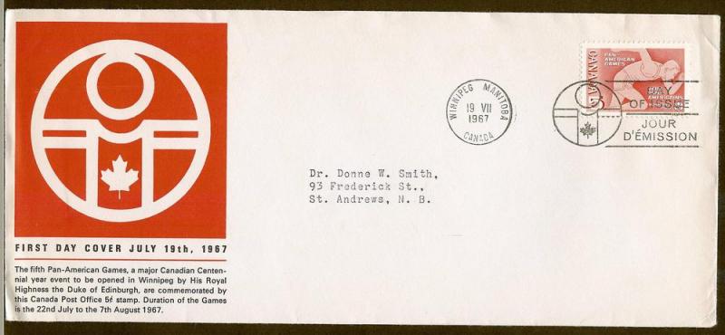 Canada 472 FDC. 1967, Pan-American Games, Sports