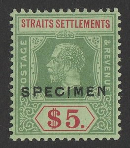 MALAYA - STRAITS SETTLEMENTS 1912 KGV $5, Die II, SPECIMEN, wmk mult crown.