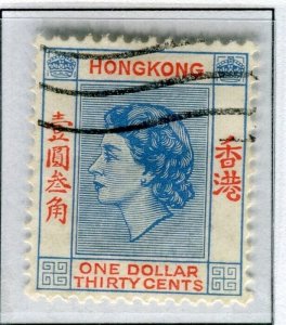 HONG KONG; 1953 early QEII issue fine used Shade of $1.30 value
