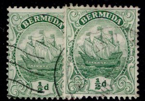 BERMUDA GV SG45 + 45a, ½d SHADE VARIETIES, FINE USED.